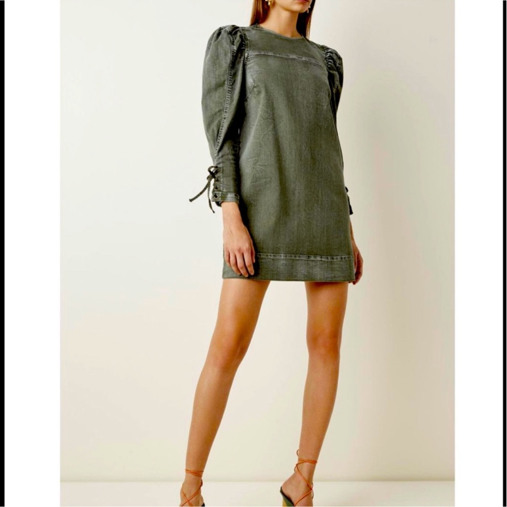 Ulla Johnson Manon Dress in Army Size 4 Washed Green Denim Puffed Sleeve Chic